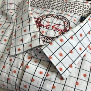 Robert Graham XL‎ Short Sleeve Button Up Shirt Check Dot White Black Orange